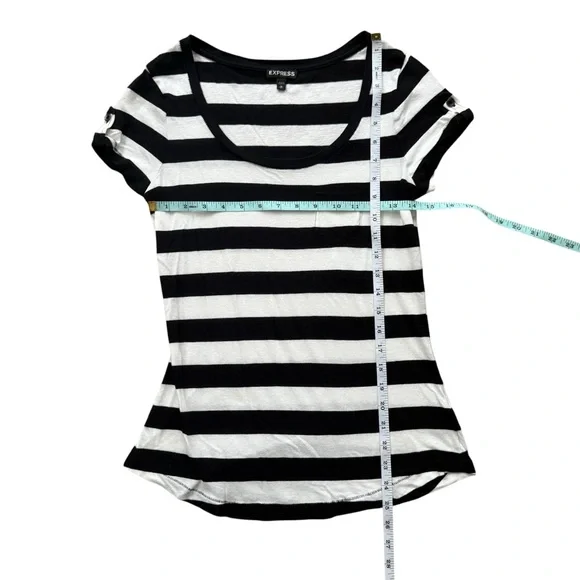 Express Black and White Striped Short Sleeve Tee - Picture 3 of 5